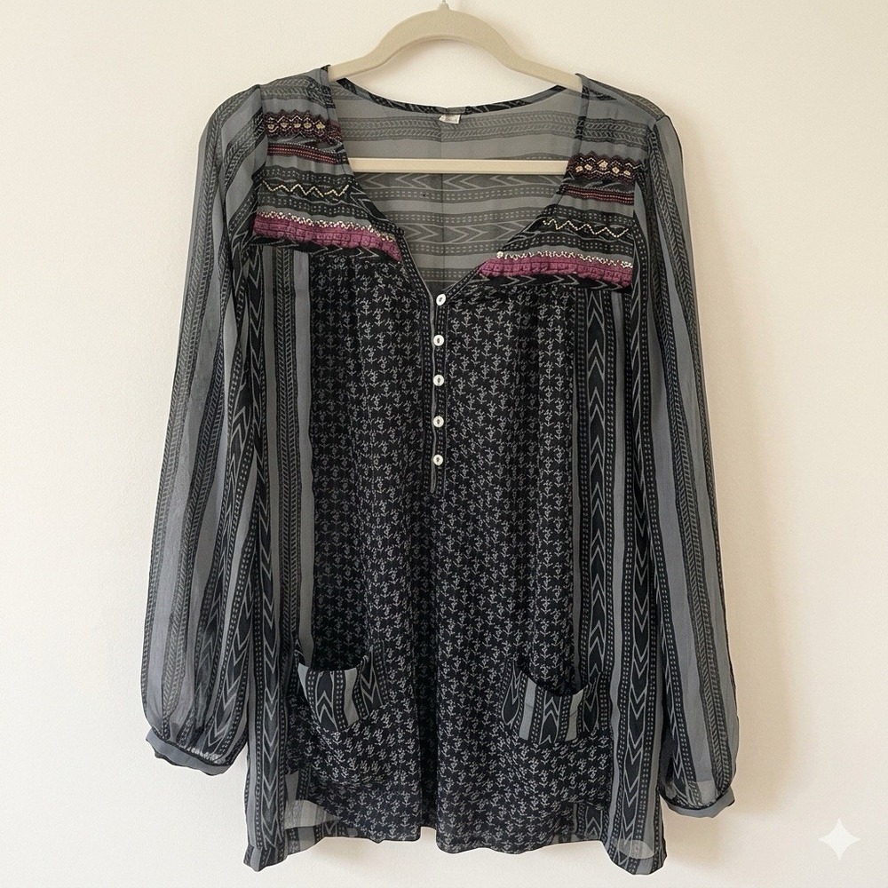 Free People "Feather in the Wind" Sheer Boho Airy Embellished Tunic Size S